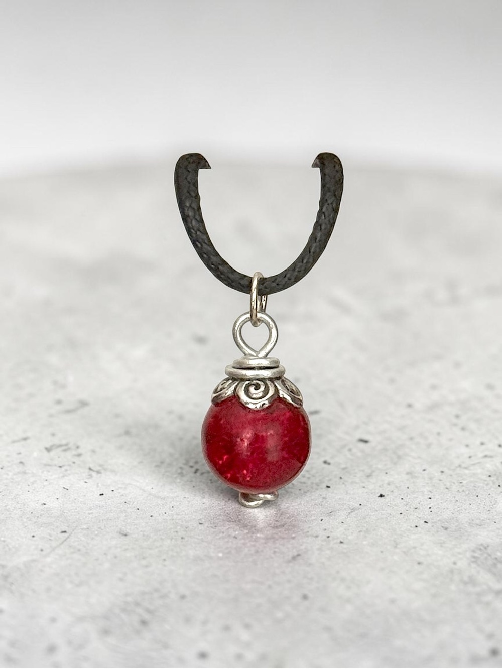 5 For $25💫Red Crackled Glass Bead Pendant Necklace with Silver Accent